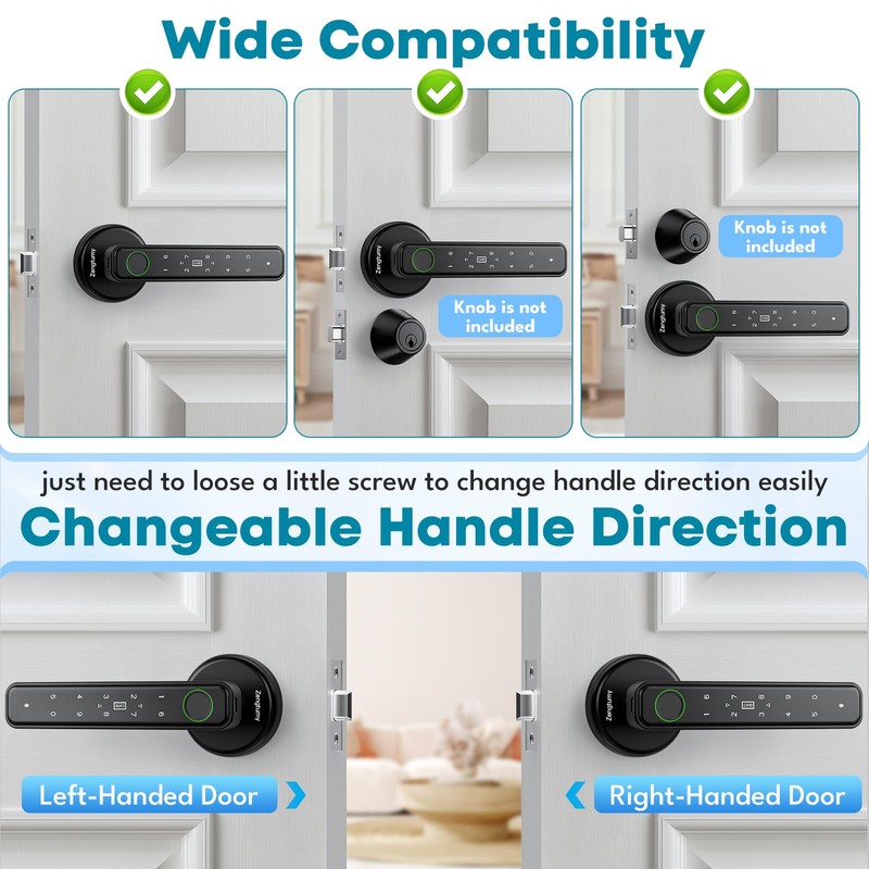 Zengtumy Fingerprint Door Lock, Door Locks for Bedrooms, Biometric Door