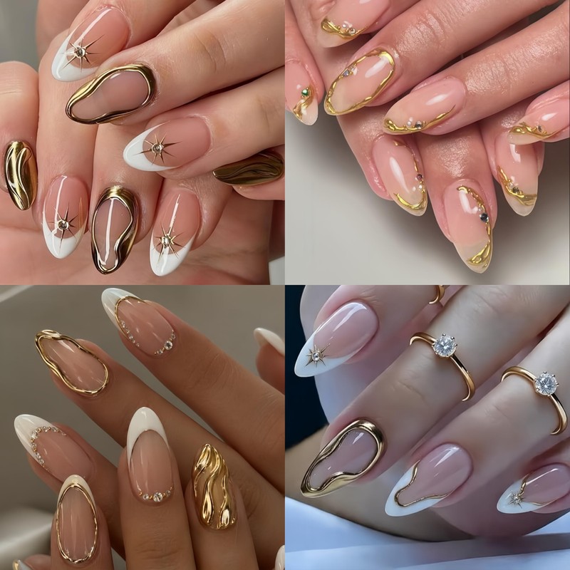 4 Sheets Gold French Line Nail Stickers 3D Self-Adhesive Gold