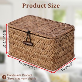 GUSHBIN Handwoven Wicker Storage Basket Small Seagrass Box with Lid Multipurpose Table Organizer for Dental Floss Paper Clip Holder, 6.1" x 4" x 3.3"