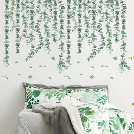 WOYINIS Hanging Vines Wall Stickers Green Plants Tropical Leaves Wall Decals Pearls of Vine Wall Decor Bedroom Living Room Sofa TV Background Home Decoration