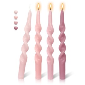 FLAMMUL 10 Inch Spiral Taper Candles - Twisted Candlesticks 4PCS Spiral Candle Sticks Smokeless Taper Candles Dinner Candle Set for Wedding Home Decor(Gradient Pink)