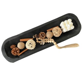 Wooden Dough Bowls Decorative，Rustic Bread Long Bowls Decor Wood Tray, Hand Carved For Table Centerpiece Decor, Home Decor (20 * 6 * 2 inch Black)