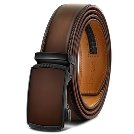 KEMISANT Men's Belt, Automatic Leather Belt Men's Ratchet for Business Suit, 35 mm Belt without Holes, Size Adjustable, Dark Brown6239, 120 cm / 36 cm - 40 cm adjustable waist