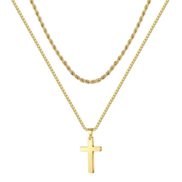 Chereda 316L Stainless Steel Silver Black Gold Layered Rope Chain