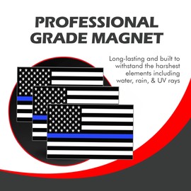 Thin Blue Line American Police Flag Magnetic Bumper Sticker Rectangle, Share w/Family & Friends - Political Sticker for Vehicle, Refrigerator - Car Magnet Decal, Room & Wall Decor, Gift - Set of 3