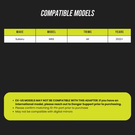 Dongar Dashcam Power Adapter (10-Pin Type X) for 2022-2023 Subaru WRX. USB Power Source Connects to Rearview Mirror for Easy, Plug & Play Install for Dash cams, radars, and More.