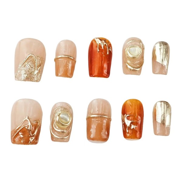 farfarflame Handmade Nail Tip, Short, False Nail Stand, 3D Diamond,