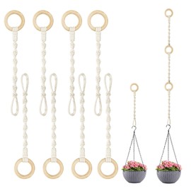 Lucxhcky 8 Pack Connectable Macrame Plant Hangers, Hanging Plant Extender with Wooden Ring, Macrame Plant Holder, Boho Plant Hanger Plant Hanging Rope (8)