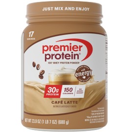 Premier Protein Powder, Café Latte, 30g Protein, 95mg Caffeine for Energy, No Added Sugar, 100% Whey Protein, Keto Friendly, Soy & Gluten Free, 23.9 oz (17 Servings)