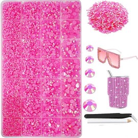 22000pcs Resin Rhinestones for Making, Pink AB Mixed 2 mm 3 mm 4 mm 5 mm 6 mm Flatback Roud Beads, Non-Hotfix SS6 SS10 SS12 SS16 SS20 Gemstones with for DIY Crafting