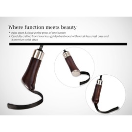 Balios (Designed in UK) Travel Umbrella Luxurious Golden Hardwood Handle Auto Open & Close Windproof Frame Single Canopy Automatic Folding Umbrella Men's & Ladies (Olive Green)