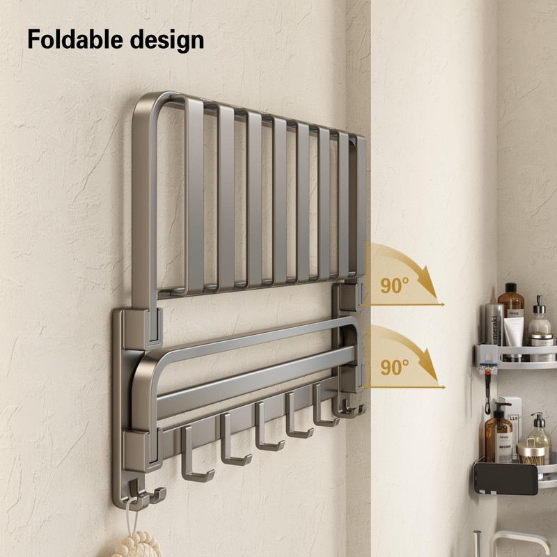 VOLPONE Bathroom Towel Rack with Double Towel Bar Foldable Towel