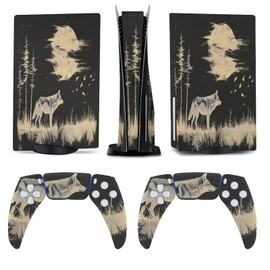 Buyidec Wolf Animal Silhouette for Model 5 Skin Console and Controller Accessories Cover Skins Anime Vinyl Cover Sticker Full Set for Model 5 Disc Edition