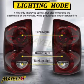 mayello 2PCS Smoke Red Tail Lights For 2007-2008 Dodge Ram 1500 07-09 Ram 2500 3500 DOT