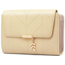 GOUNNU Women's PU Leather Purse RFID Protection Women's Purse Many Compartments Women's Wallet in Short Format with 14 Card Slots and Coin Compartment, apricot, Contemporary