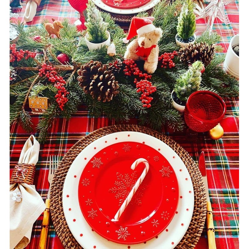 Christmas Tablecloth Checked 140 x 210 cm Red Rectangular Tablecloth