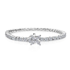 Rucher Elegant Tennis CZ Bracelet for Women with Flower Pendant & Cubic Zirconia Crystals, 18K White Gold Plated Silver Color Dainty Jewelry for Women.