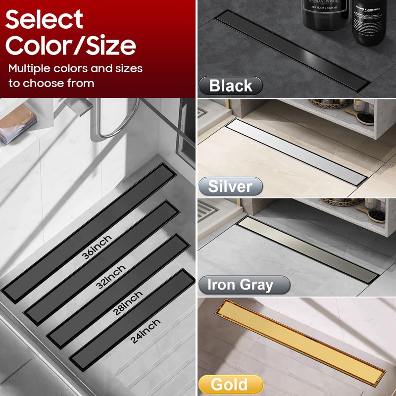 DLONE Linear Shower Drain | 24" AISI 304 Stainless Steel