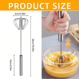 Whisk, Small Mini Whisk, Stainless Steel, Semi-Automatic Whisk, Whisk for Kitchen, Rotating Push Multifunctional Whisk for Stirring, Beating Semi-Automatic