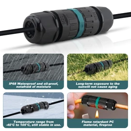 Lonlonty Junction Box Outdoor Waterproof Electrical Cable 3 Pole Wire Connector, P20 Wire Range(5-9mm), Wire Connector for Outdoor Quick Repair Extend Power Cables Waterproof Connector 2PCS