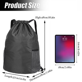 Drawstring Bags Unisex Waterproof Sports Bag Swim PE Bags Drawstring Gym Bag for School Sports Swimming Gym Travel Beach (Black)