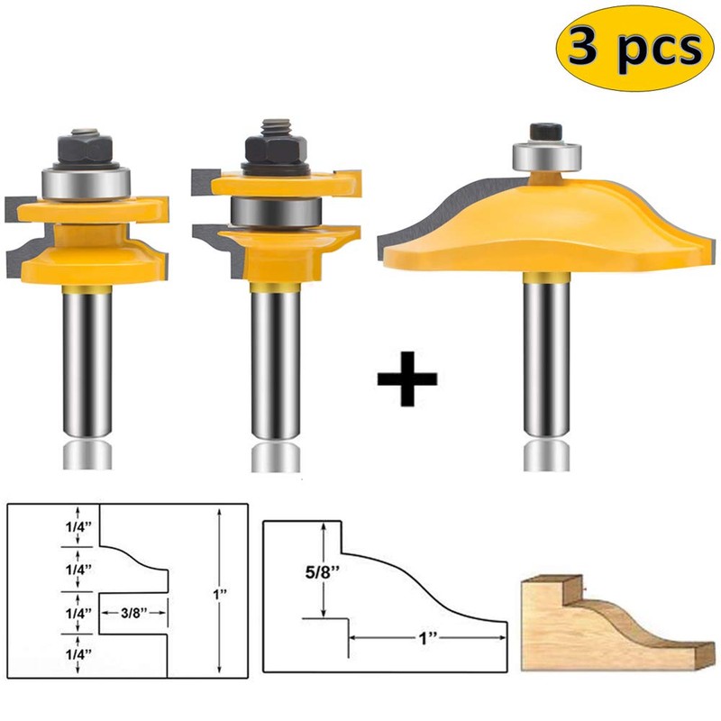 OLETBE 3 PCS Router Bit Set, 1/2-Inch Shank Round Over