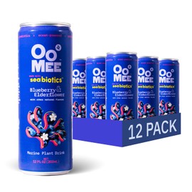 OoMee Prebiotic Beverage (12 Ounce Cans, Pack of 12) - Vegan, Sustainable Marine Sourced Prebiotics, Support Digestive Health, Plant-Based, Low Sugar (12 Pack, Blueberry & Elderflower)
