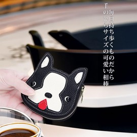 BabyLips French Bull Genuine Leather Card Case, Credit Card Case with Coin Purse, Cute Dog, Thin, Slim, Lightweight, Large Capacity, Holds 12 Genuine Cow Leather, Characters, Women's, Men's, Solid