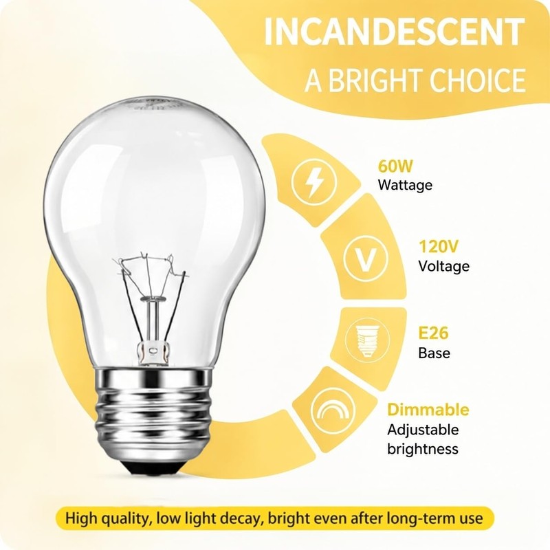 60 Watt Incandescent Light Bulbs, A19 Shatter Resistant Rough Service