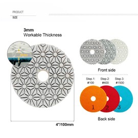 SHDIATOOL 4-Inch Diamond Polishing Pads 3-Step 3 Set Sanding Pads Grinding Pads for Marble, Soft Artificial Stone 9PCS