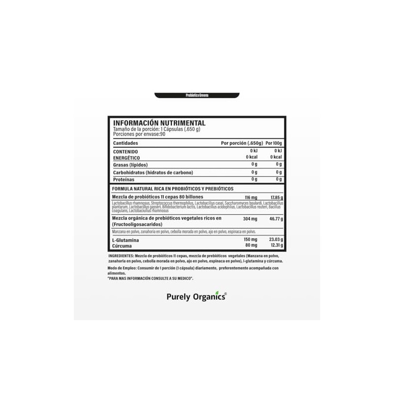 Purely Organics | Probiotics Greens Línea Gold | 11 Cepas