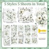 WANDIC 5 Sheets Rub On Transfer Sticker, Retro White Flower