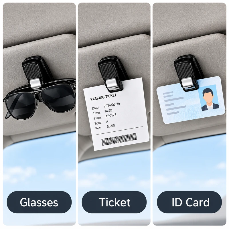 Car Eyeglass Holder for Driving – 80° Rotating Multifunctional Clip