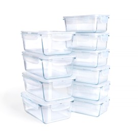 HUSANMP Borosilicate Tempered Glass Food Storage Containers with Lids, [10 Pack] Airtight Lunch Containers. Microwave, Oven, Freezer and Dishwasher Safe.