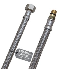 LICHTBLAU Kink-Resistant Stainless Steel Hose I 35 cm I 3/8 Inch to M8 Short I Suitable for Drinking Water Tap Angle Valve Reinforced Hose Kitchen Tap