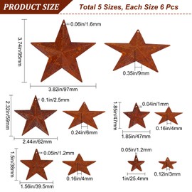 GORGECRAFT 30PCS 5 Sizes Metal Rusty Barn Star 1/1.5/2/ 2.4/3.75 Inch Antique Primitives Rustic Country Tin Steel Stars Mini Hanging Star for DIY Crafts Vintage Farmhouse Home Door Wall Decor