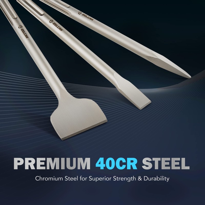 ZELCAN Chisel Set with SDS Max Shanks, 3pc SDS Max