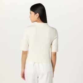The Drop Women’s Gero Short Sleeve Splitneck Polo Sweater Tee, Ivory, S