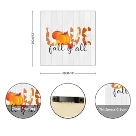 Thanksgiving Love Fall Y'all Pumpkin Wood Sign Vintage Maple Leaves Wall Plaque Harvest Thanksgiving Wall Decor Farmhouse Rustic Wooden For Bedroom Living Room Shelf Kitchen Home 12x12in