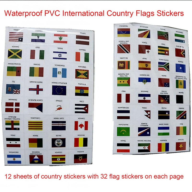 Taicols 384 Pcs World Flags Stickers, 192 Countries Waterproof PVC