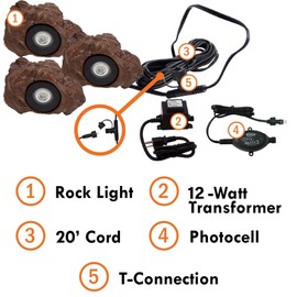 Ignite Landscape Lighting 1.5-Watt Rock Light(x3) with 20-Watt Transformer for Landscape Lighting, Ponds, and Water Features - 3X1.5WRLKIT