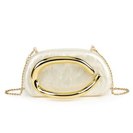 Women Acrylic Clutch Purse Metal Handle Evening Bag Trendy Box Shoulder Crossbody Bag Handbag for Wedding Party Causal, Beige