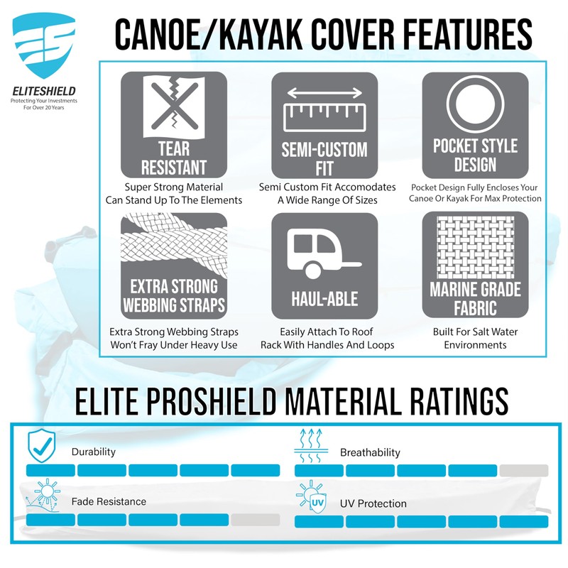 EliteShield Canoe Cover Kayak Cover; Waterproof UV Resistant Marine Grade