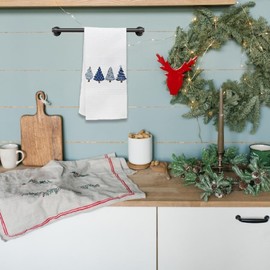 KEUSPI Farmhouse Vintage Navy Blue Christmas Tree Waffle Kitchen Towel Dish Towel Cloth,Winter Xmas Holiday Drying Cloth Tea Hand Towels for Kitchen Drying Washing (Christmas Trees Navy Blue)