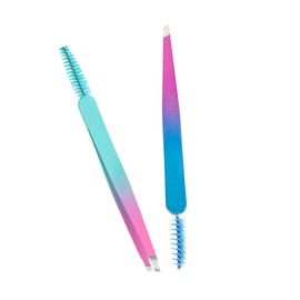 Healvian 2pcs Professional Eyebrow Tweezers Portable Stainless Tool with Brush for Precise Shaping and Grooming Includes Gradient and Tweezers for Men and Women