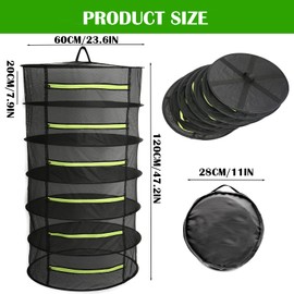 Drying Net Herbs, Mesh Herb Dryer Drying Net for Herbs, 2/4-Layer Hanging Drying Net with Zip, for Herbs, Plants, Meat, Onions, Fish, Vegetables (6-Ply Black)
