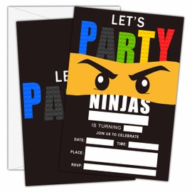 4" x 6" Ninjas Theme Birthday Party Invitation Cards With Envelopes - Let's Party - Boys, Girls Birthday Celebration - 25 Sets - B13