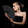 Grantop 4 Pcs Black Folding Hand Fan Set, Silk Fabric