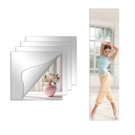 4pcs Unbreakable Acrylic Mirror, Kids Safety Unbreakable 12"x12" Plexiglass Shatterproof Door Mirror Full Length Tiles for Wall Bedroom Frameless Wall Stickers for Living Room Door