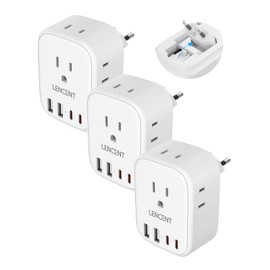 LENCENT 3 Pack European Travel Plug Adapter,US to Europe Type-C Foldable Power Plug with 4 Outlets 4 USB Ports (2 USB C), International Power Adapter for USA to EU Euro Iceland Spain Italy France